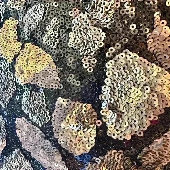 Line And Dot Black And Gold Sequin Mini Dress Size Medium - Picture 3 of 10